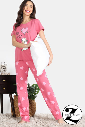 Buy Zivame Knit Cotton Pyajama Set - Rapture Rose